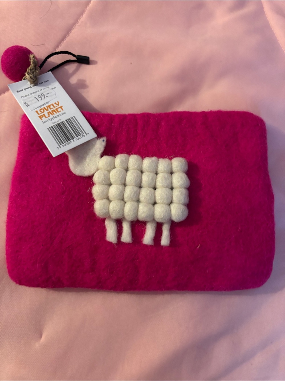 Hot Pink Felt Sheep Wristlet Clutch